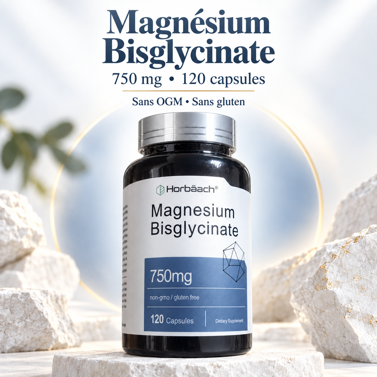 Horbäach Magnésium Bisglycinate 750 mg — Calme Mental, Zéro Nervosité & Jambes Légères (120 gélules)