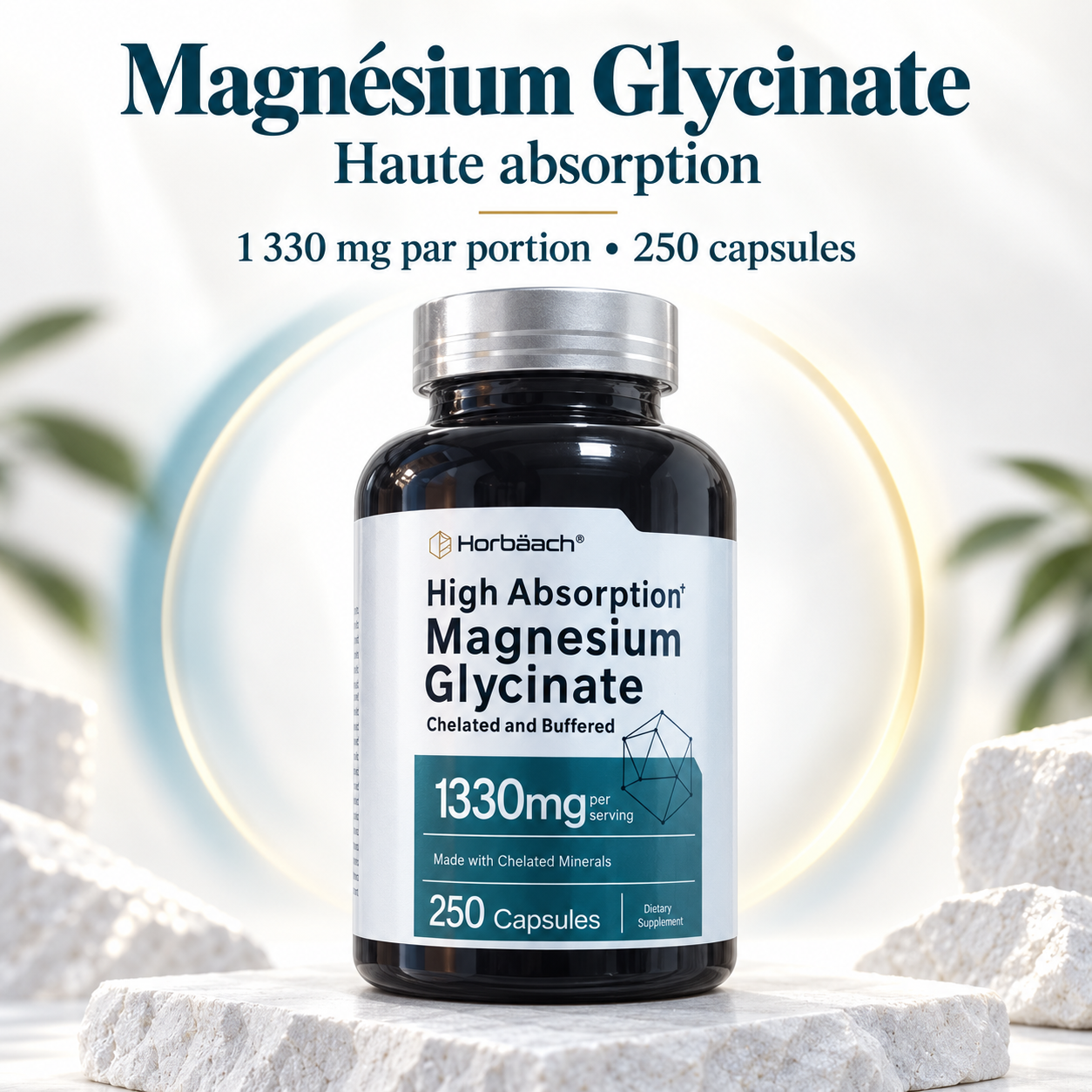 Horbäach Magnésium Glycinate Pur 1330 mg — Détente du Soir & Vrai Sommeil Réparateur (250 gélules)