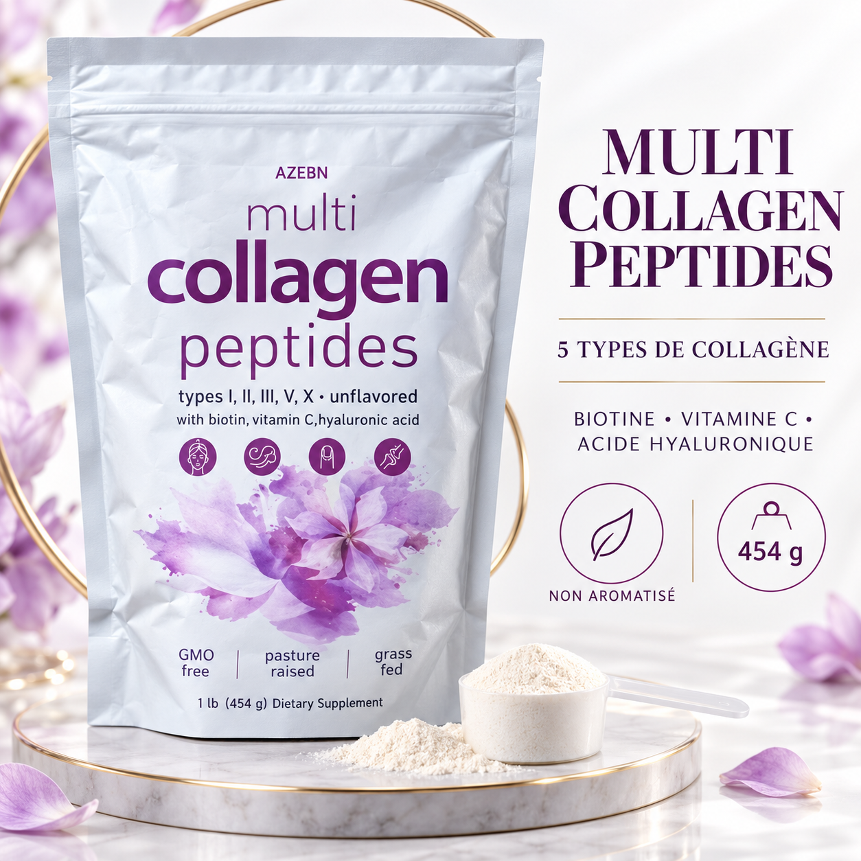 Collagène Pur Multi-Sources en Poudre 454g — Peau Ferme, Cheveux Épais & Articulations Souples