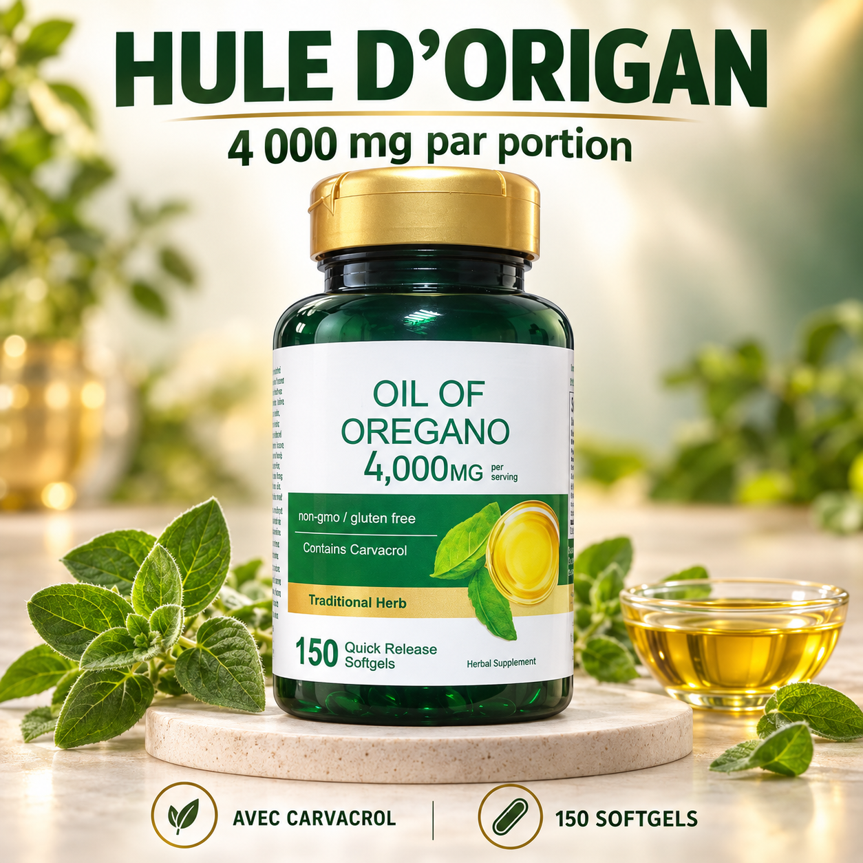 Huile d'Origan Sauvage 4000 mg — Le Bouclier Antibactérien & Nettoyeur Naturel (150 gélules)