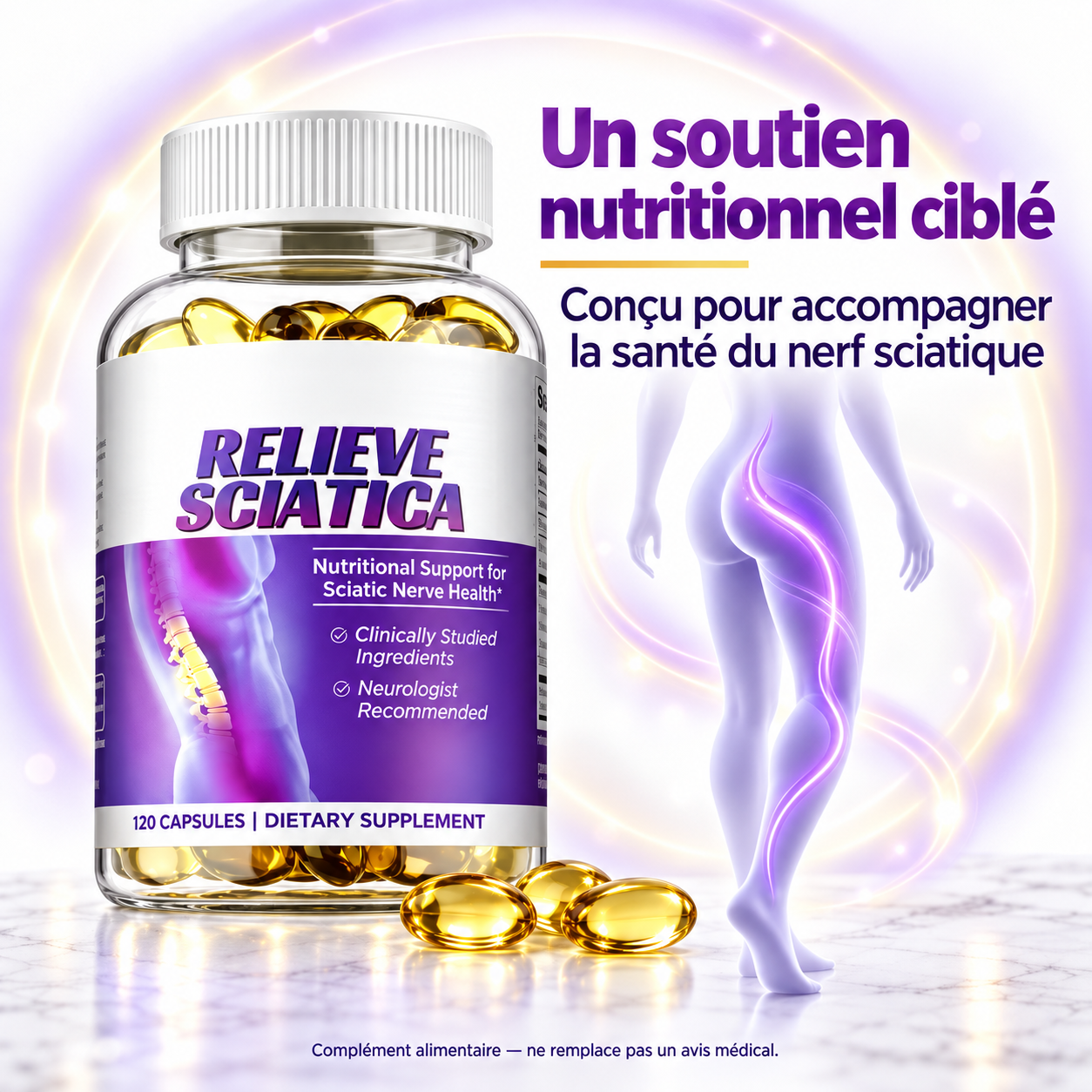 Relieve Sciatica — Soulagement Ciblé du Nerf Sciatique, Fesse & Bas du Dos (120 gélules)