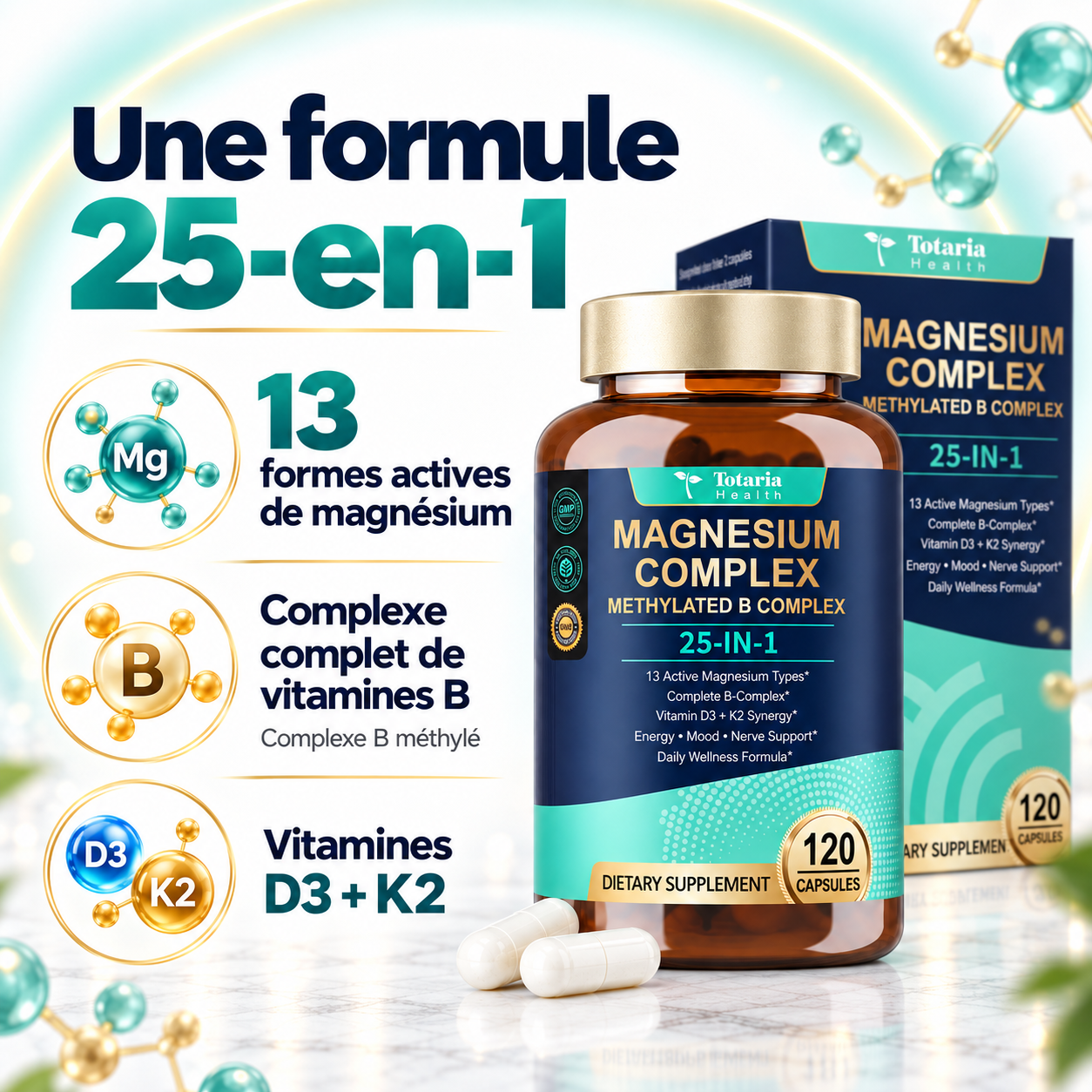 Totaria Complexe Magnésium 25-en-1 — Formule AIDA (Haute Vitalité & Sommeil)