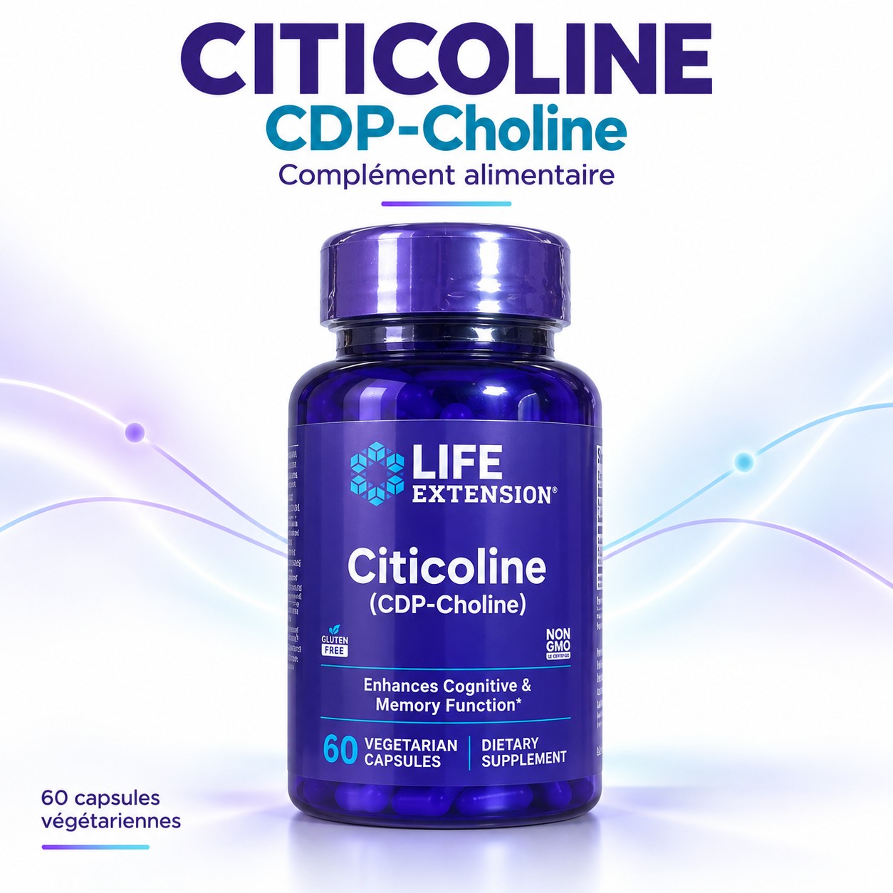 Citicoline CDP-Choline (Life Extension) — Concentration, Énergie Cérébrale & Mémoire (60 Gélules Végétariennes)