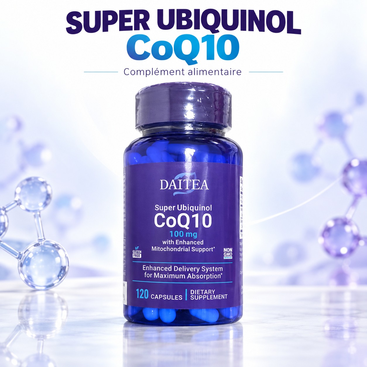 Super Ubiquinol CoQ10 100 mg (DAITEA) — Cœur Fort, Énergie Cellulaire & Vitalité Musculaire (120 Capsules)