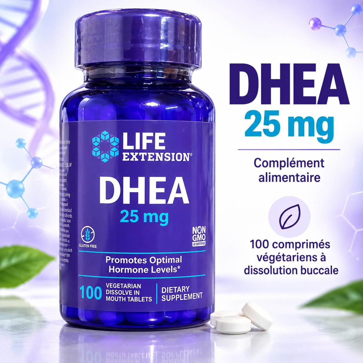 DHEA 25 mg (Life Extension) — Équilibre Hormonal, Vitalité, Tonus Musculaire & Énergie (100 Comprimés Buccaux)