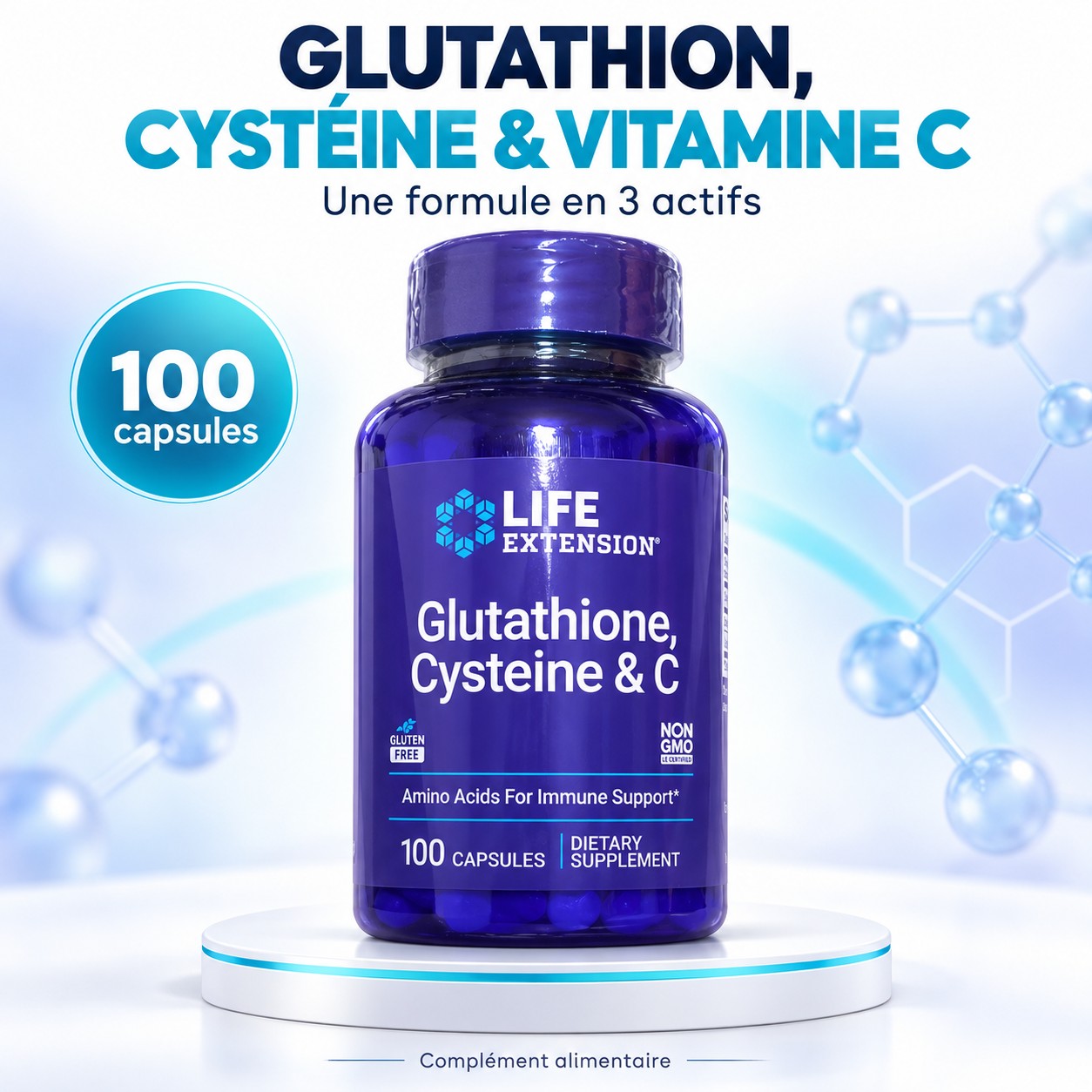 Glutathion, Cystéine & Vitamine C (Life Extension) — Détox Hépatique, Éclat du Teint & Maître Antioxydant (100 Capsules)