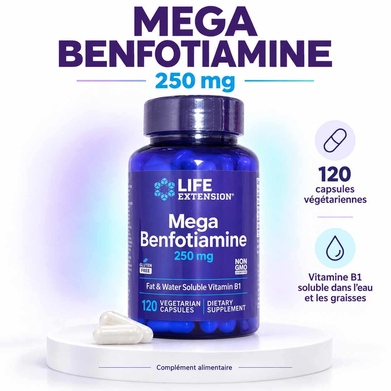 Mega Benfotiamine 250 mg (Life Extension) — Confort Nerveux, Glycémie & Vitalité Cellulaire (120 Gélules)