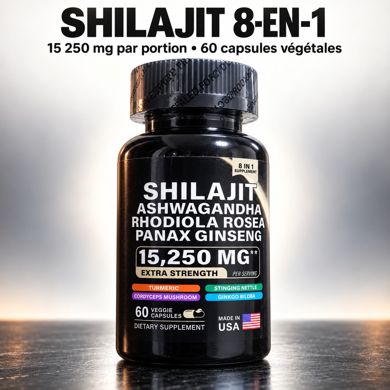 Shilajit Pur de l'Himalaya — Énergie Cellulaire, Vitalité Masculine & Minéraux Fulviques (Gélules Végétariennes)