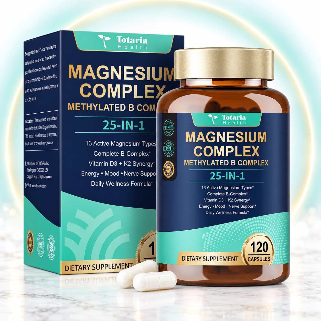 Totaria Complexe Magnésium 25-en-1 — Anti-Fatigue, Sommeil Réparateur & Zéro Crampes (120 gélules)