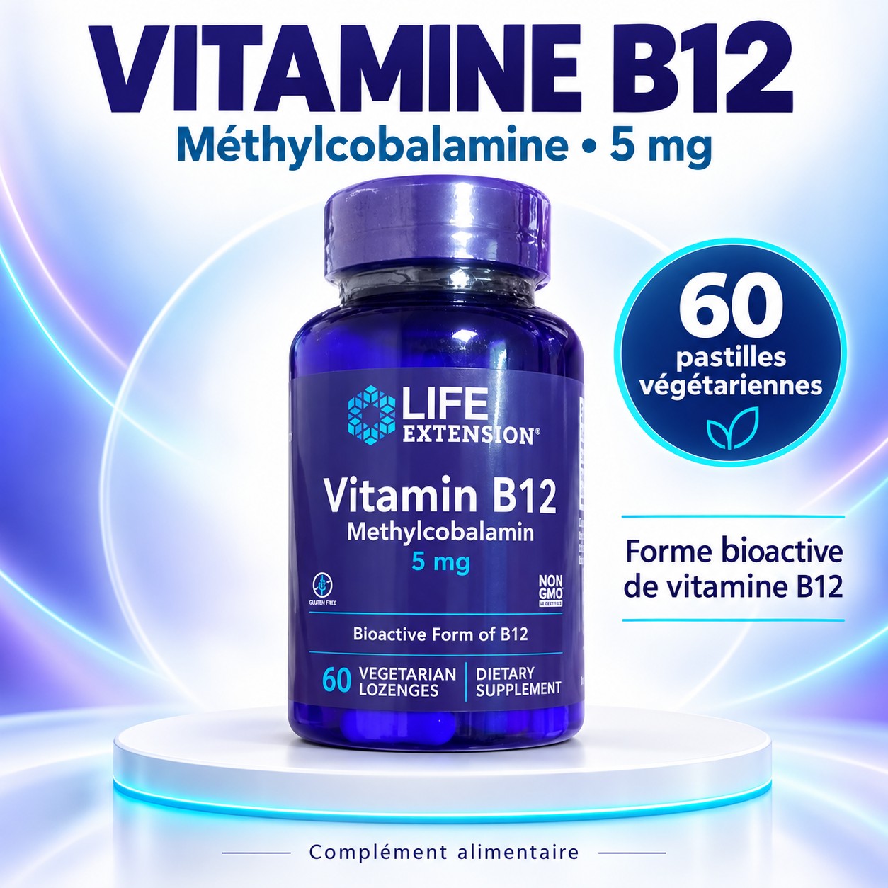 Vitamine B12 Méthylcobalamine 5 mg (Life Extension) — Énergie Intense & Système Nerveux (60 Pastilles Sublinguales)