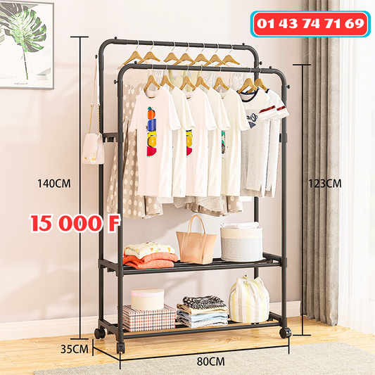 🧥 Portant à Vêtements Multifonction sur Roulettes – Compact, Pratique & Élégant