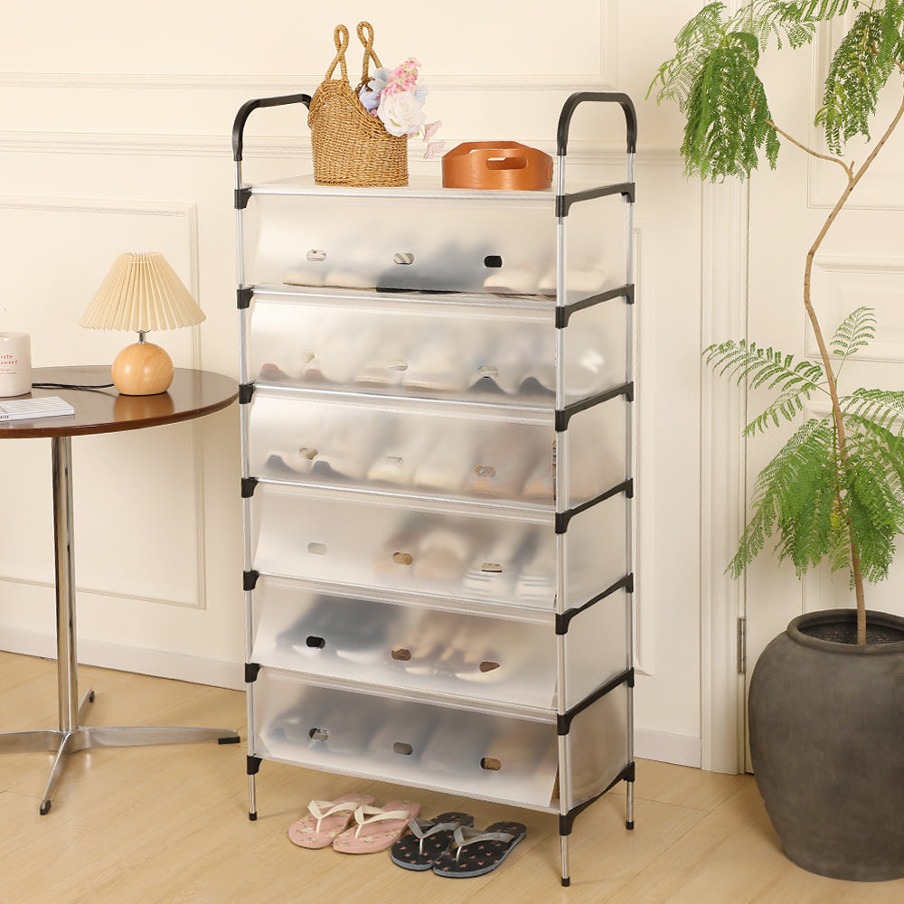 Étagère à Chaussures 7 Niveaux avec Porte Anti-Poussière – Grande Capacité, Rangement Modulable, Structure Métallique Solide