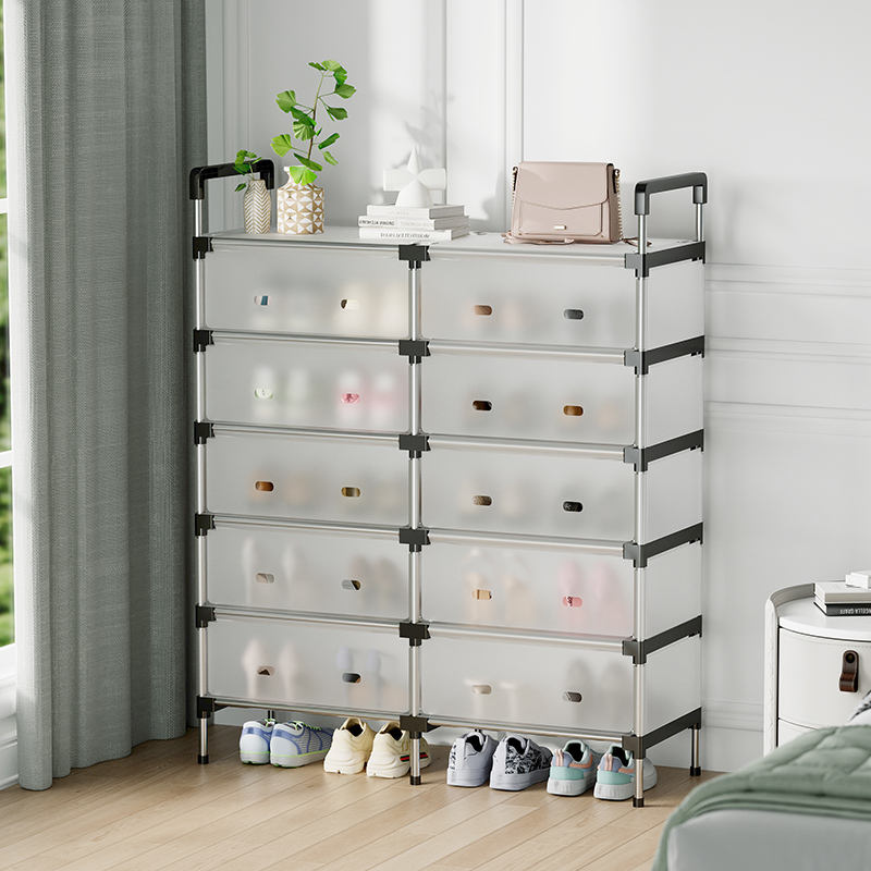 Étagère à Chaussures 6 Niveaux avec Porte Anti-Poussière – Grande Capacité, Rangement Modulable, Structure Métallique Solide