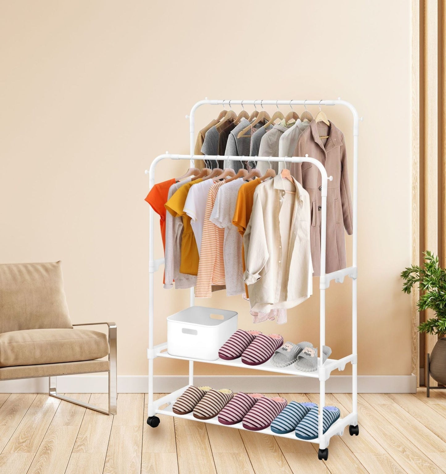 🧥 Portant à Vêtements Multifonction sur Roulettes – Compact, Pratique & Élégant