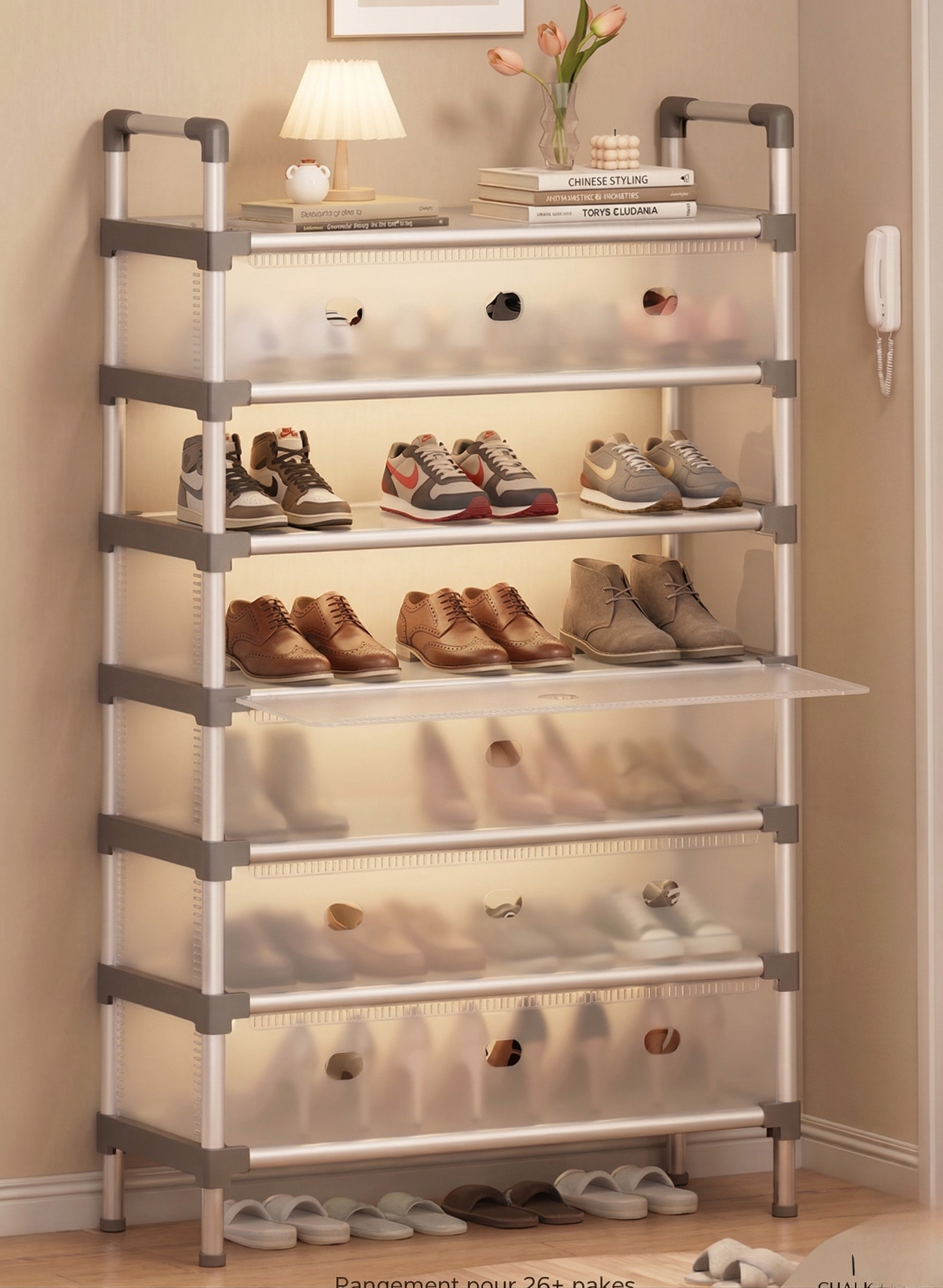 Étagère à Chaussures 7 Niveaux avec Porte Anti-Poussière – Grande Capacité, Rangement Modulable, Structure Métallique Solide